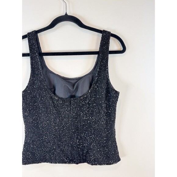 VINTAGE Cache Women Top Black Tank Allover Beaded Pure Silk Sparkle Bling Medium - Picture 7 of 9